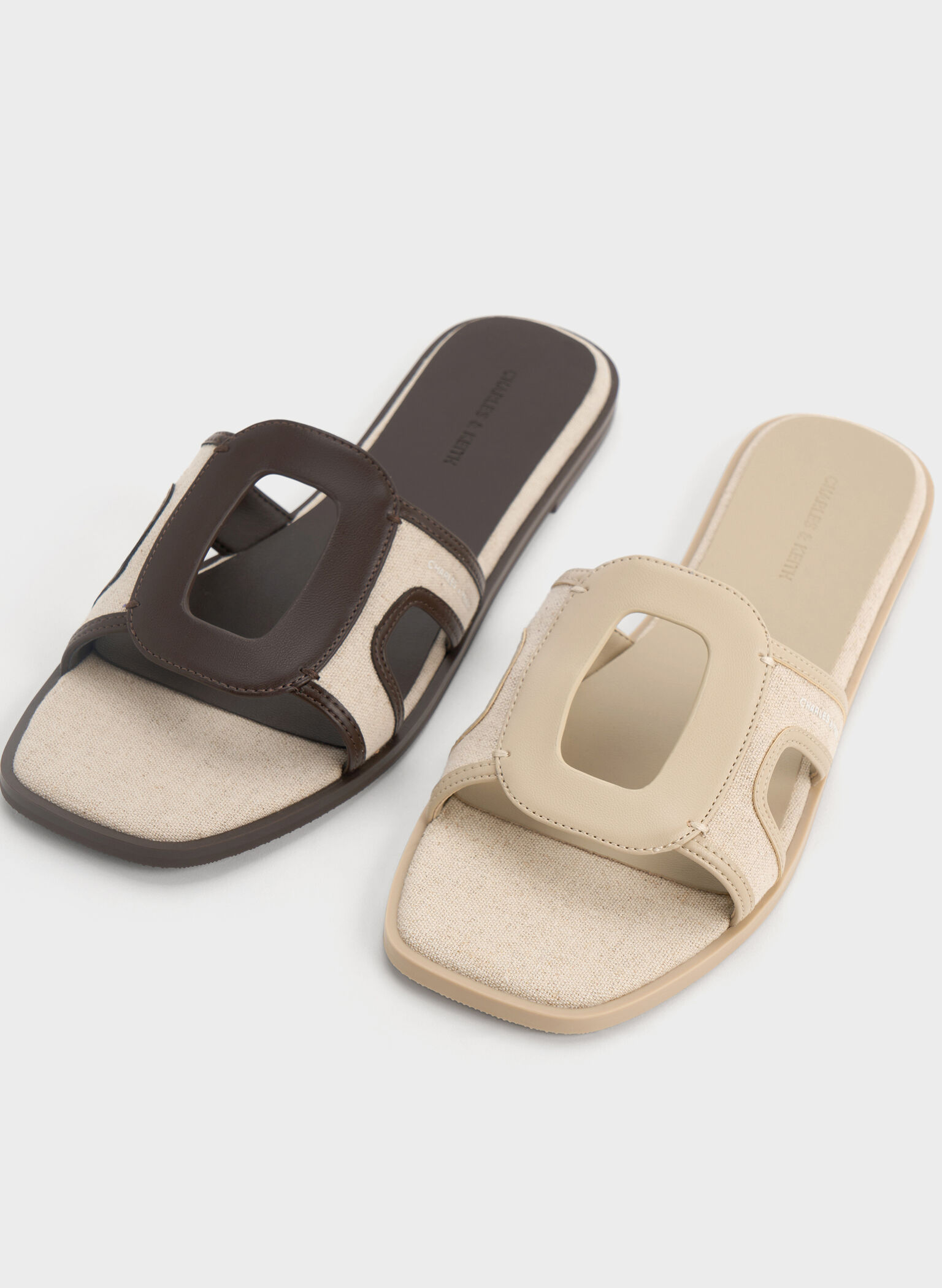Easley Linen Cut-Out Slide Sandals, Taupe, hi-res