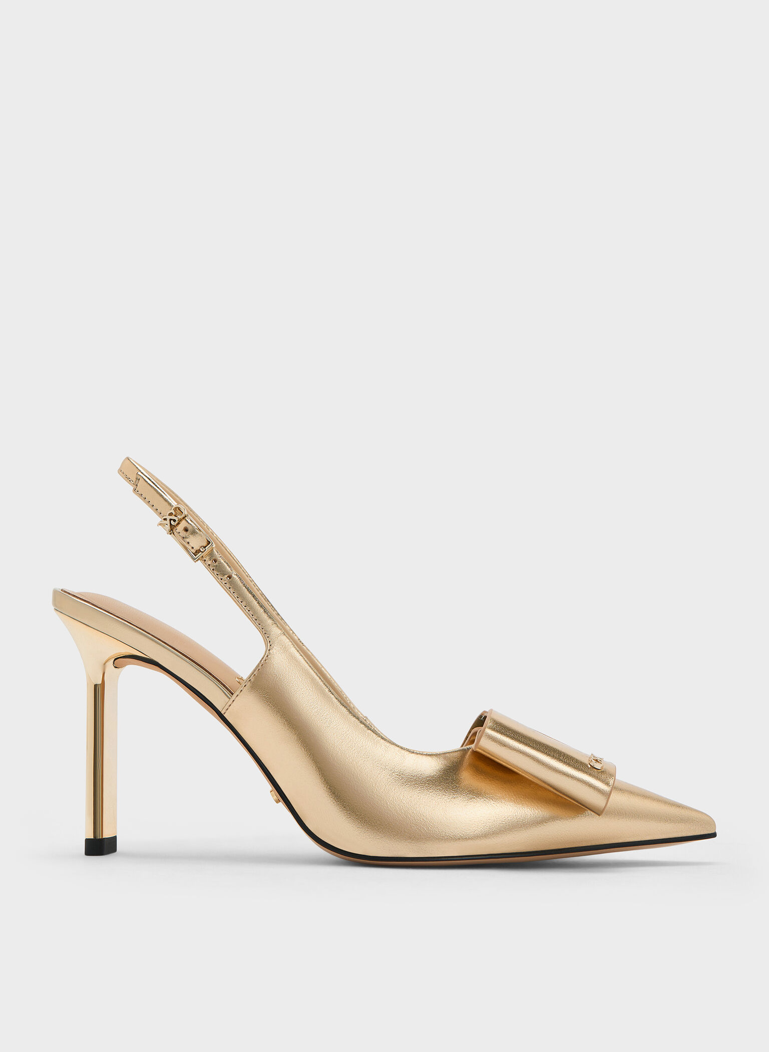 Lu Metallic Leather Bow Blade-Heel Slingback Pumps, Gold, hi-res