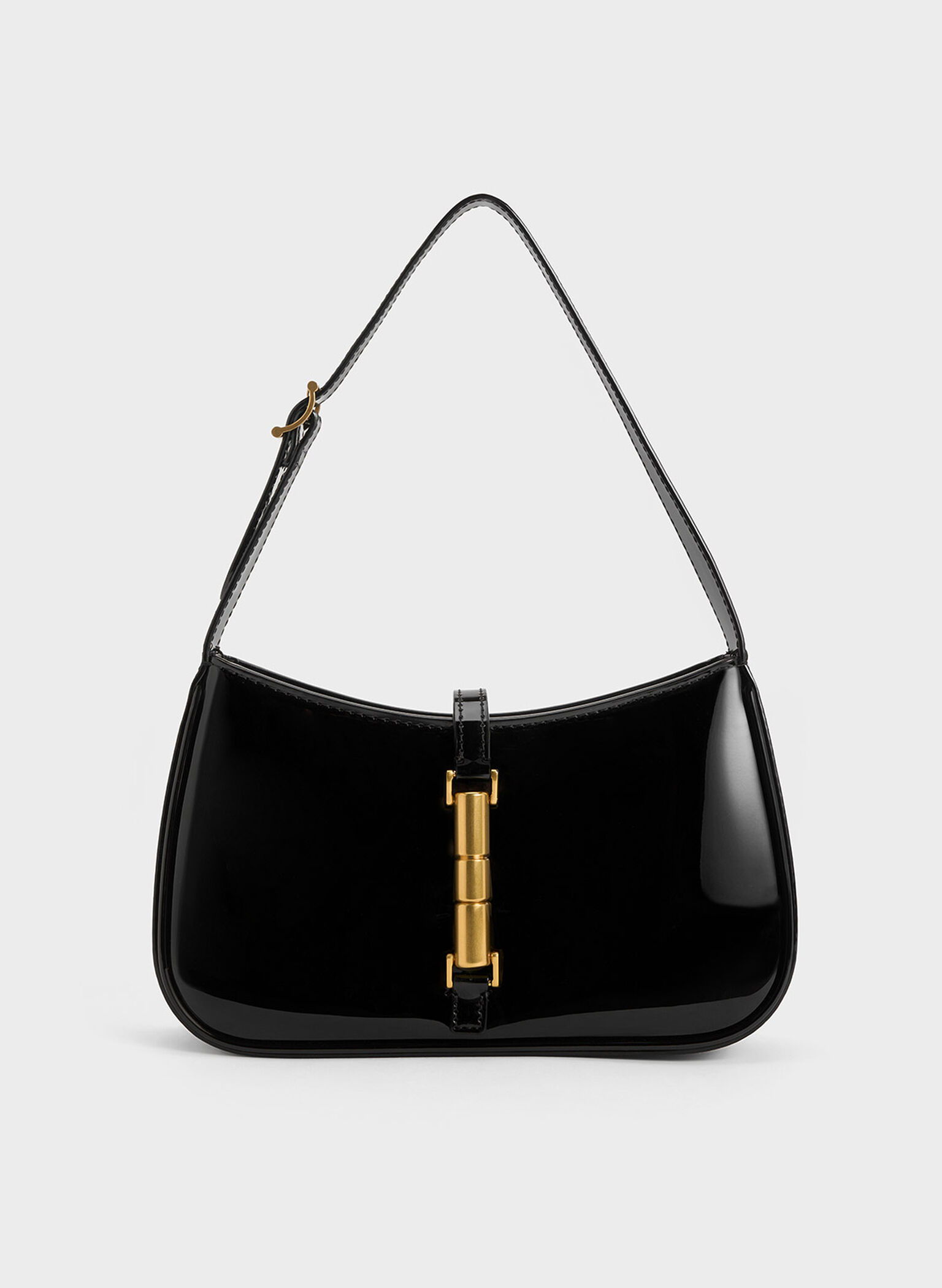 Cesia Patent Metallic Accent Shoulder Bag, Black Patent, hi-res