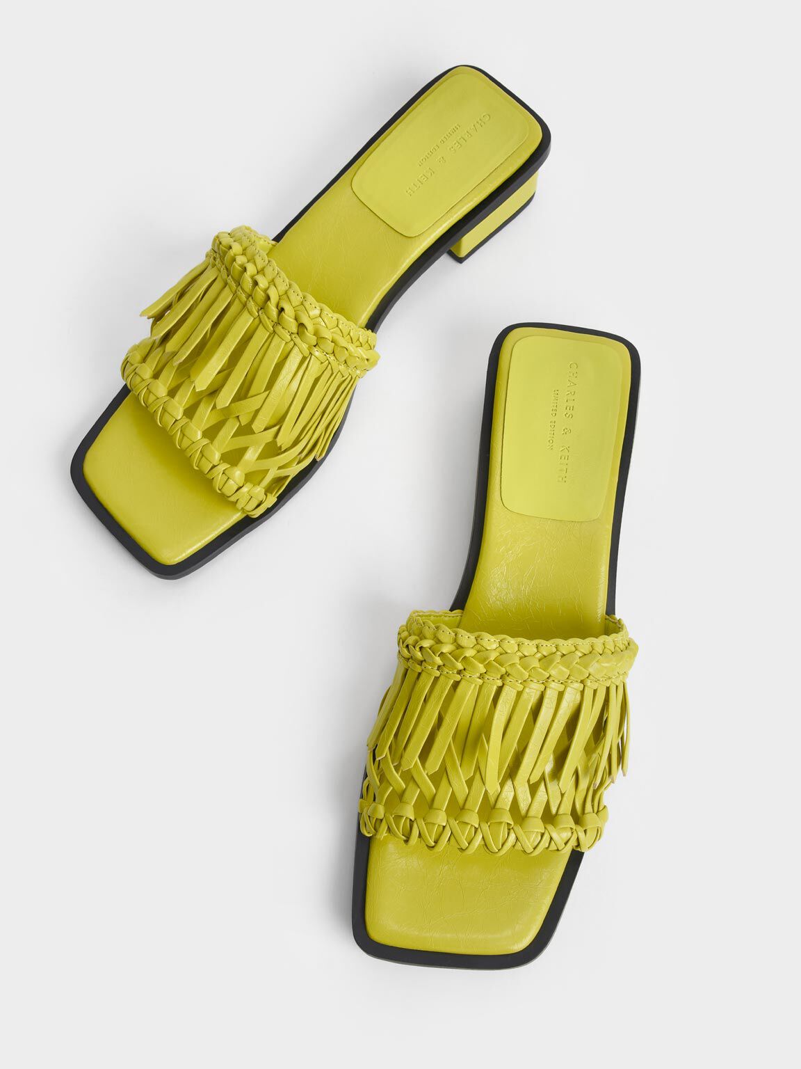 Wrinkled Patent Fringe Sandals, Lime, hi-res