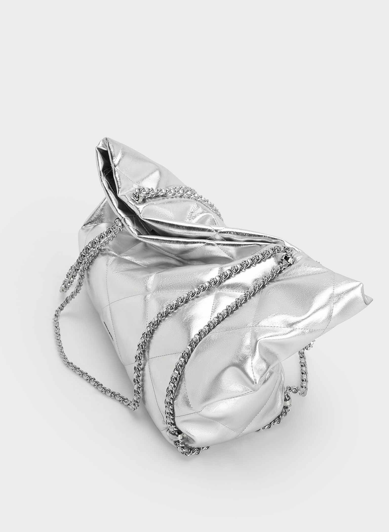 Apfra Metallic Quilted Chain-Embellished Tote Bag, Silver, hi-res