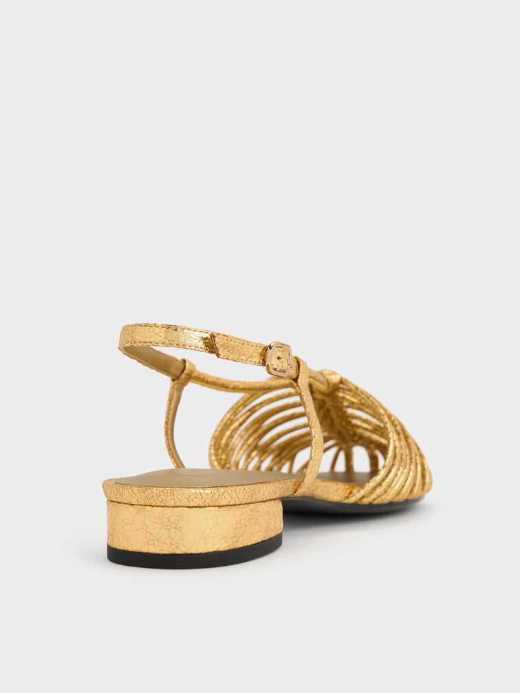 Metallic Woven Slingback Caged Sandals, Gold, hi-res