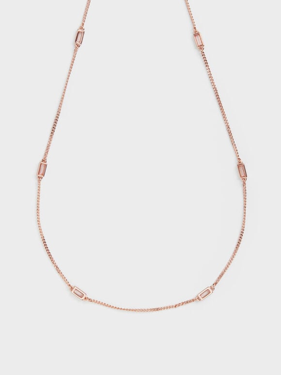 Crystal-Embellished Matinee Necklace, Rose Gold, hi-res