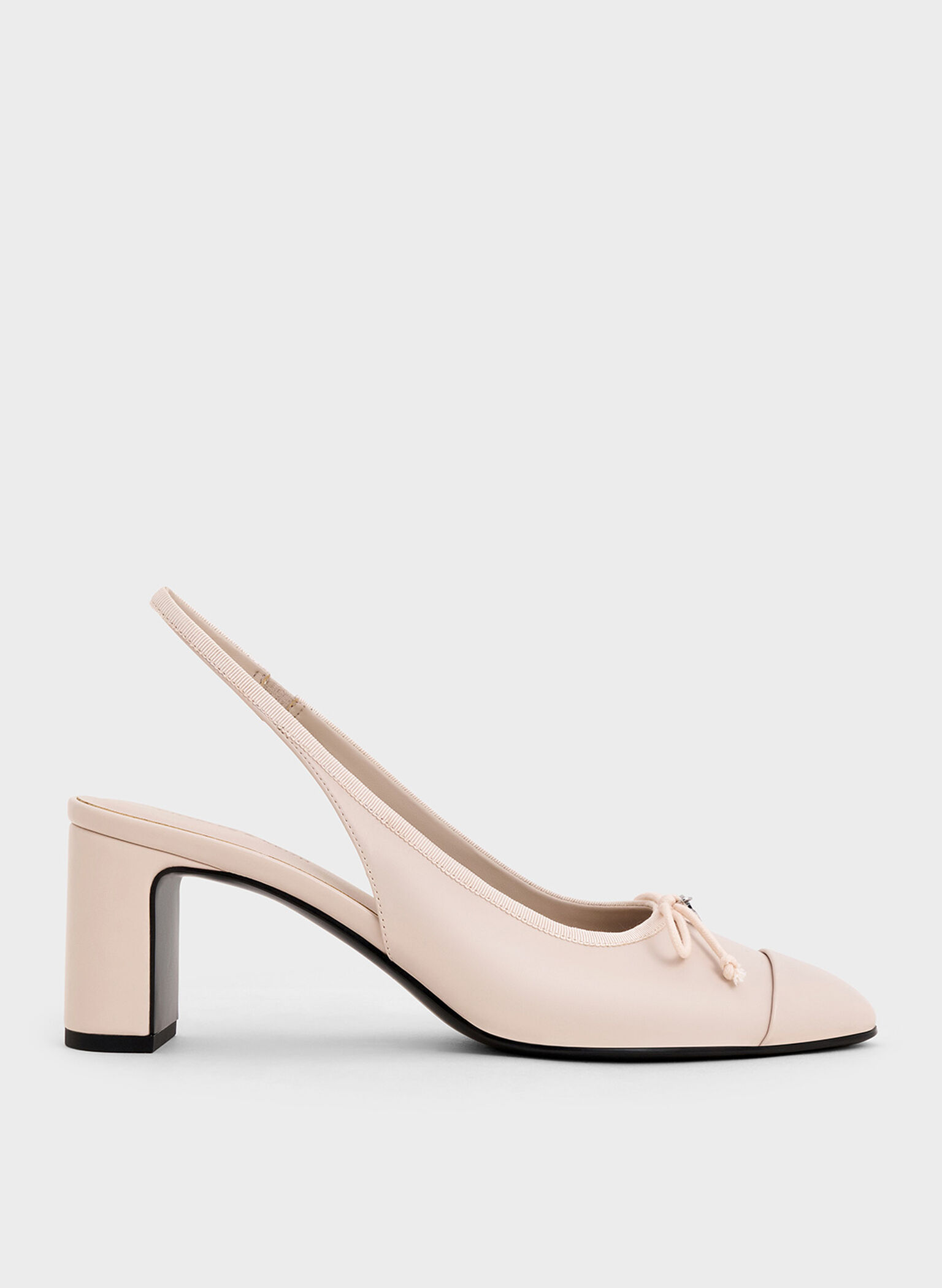 Bow Cap-Toe Slingback Pumps, Cream, hi-res