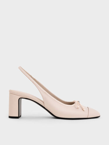 Bow Cap-Toe Slingback Pumps, Cream, hi-res