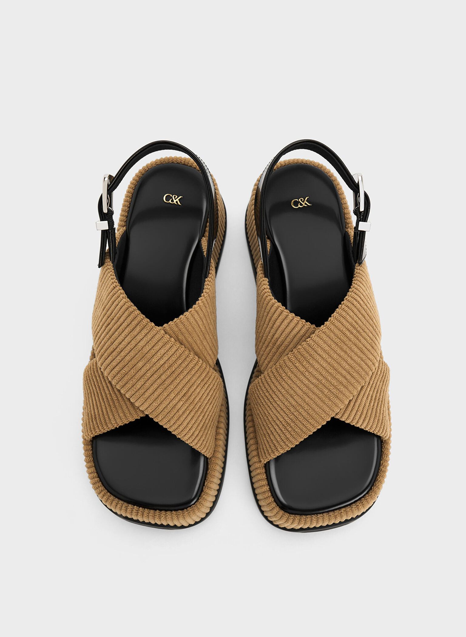 Caria Leather & Corduroy Platform Sandals, Camel, hi-res
