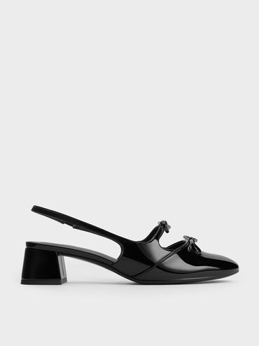 Dorri Double-Bow Slingback Pumps, Black Patent, hi-res