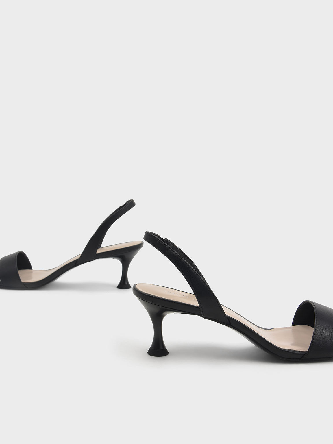 Sculptural Heel Slingback Sandals, Black, hi-res