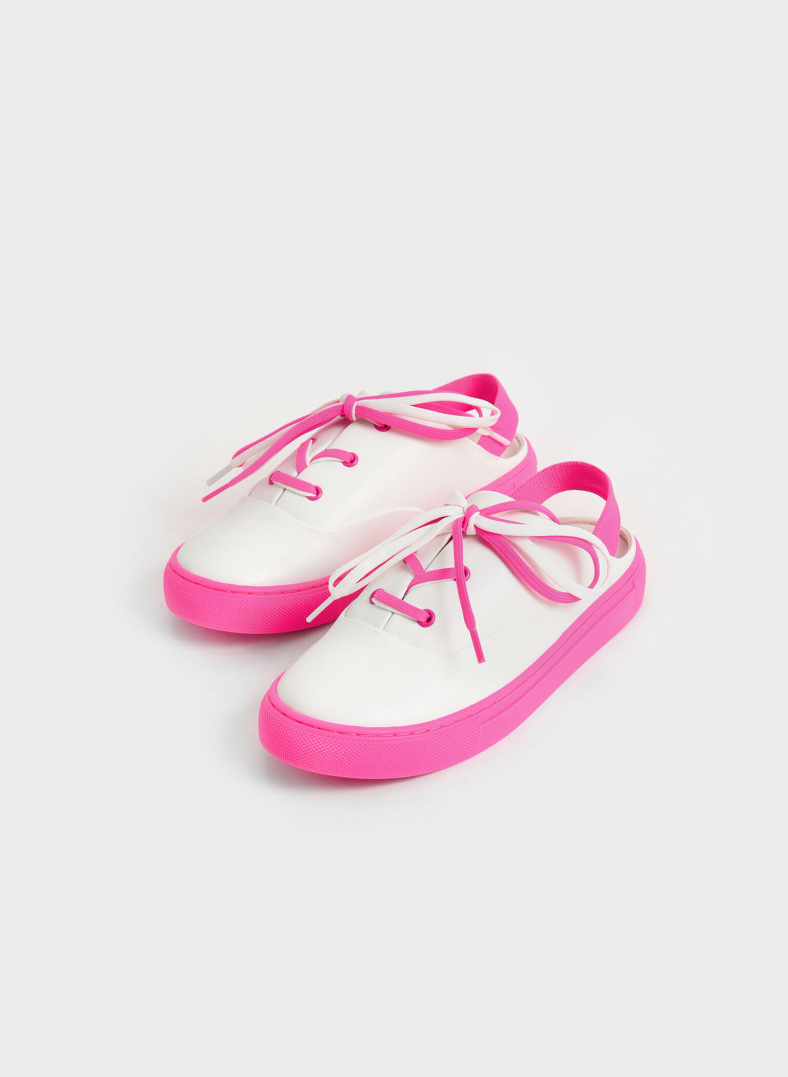 Girls' Two-Tone Lace-Up Sneaker Mules, Fuchsia, hi-res