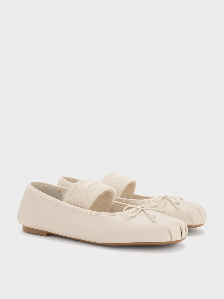 Winona Bow Furry-Strap Mary Jane Flats, Chalk, hi-res