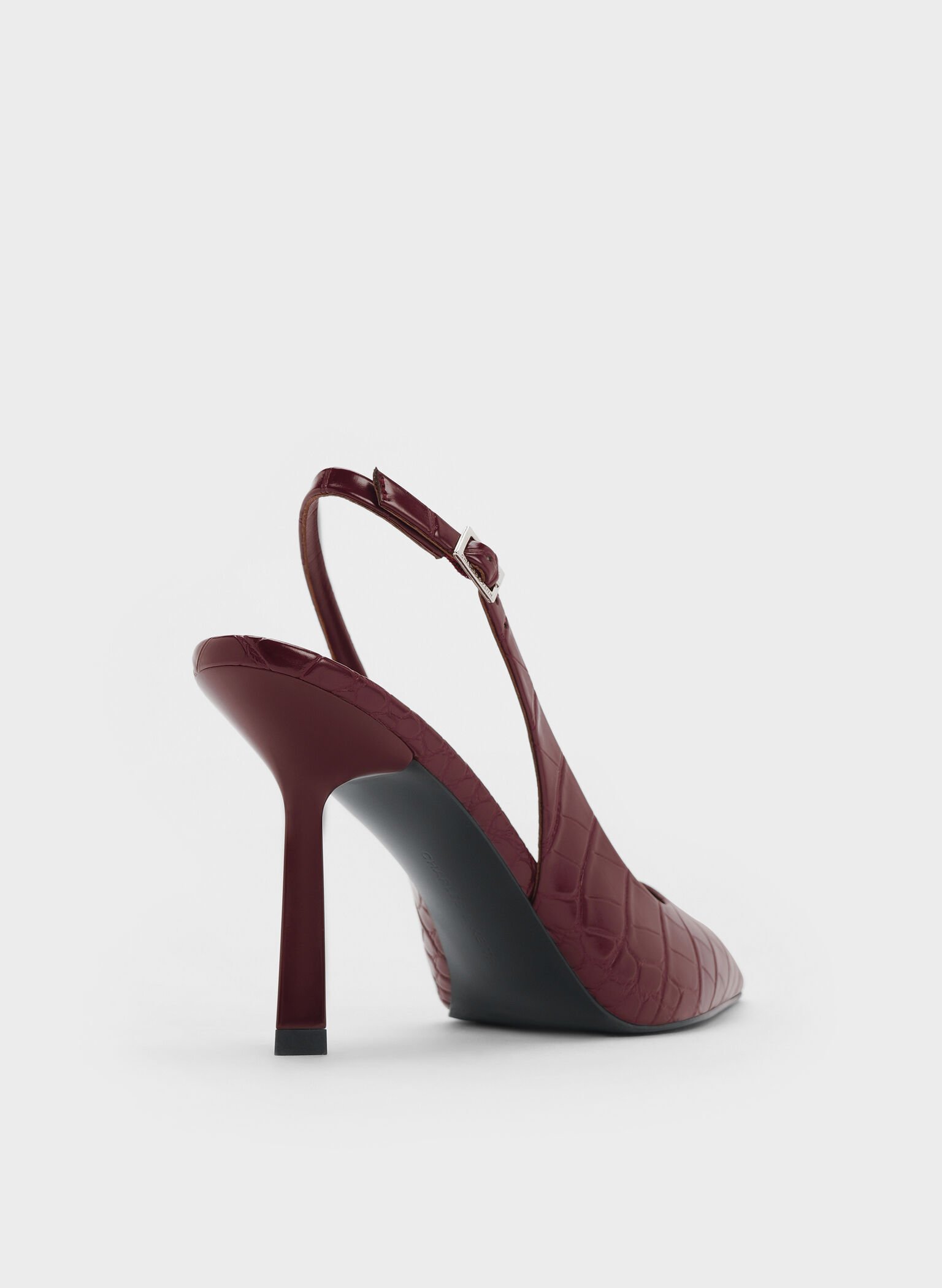 Croc-Effect Pointed-Toe Slingback Pumps, Animal Print Burgundy, hi-res