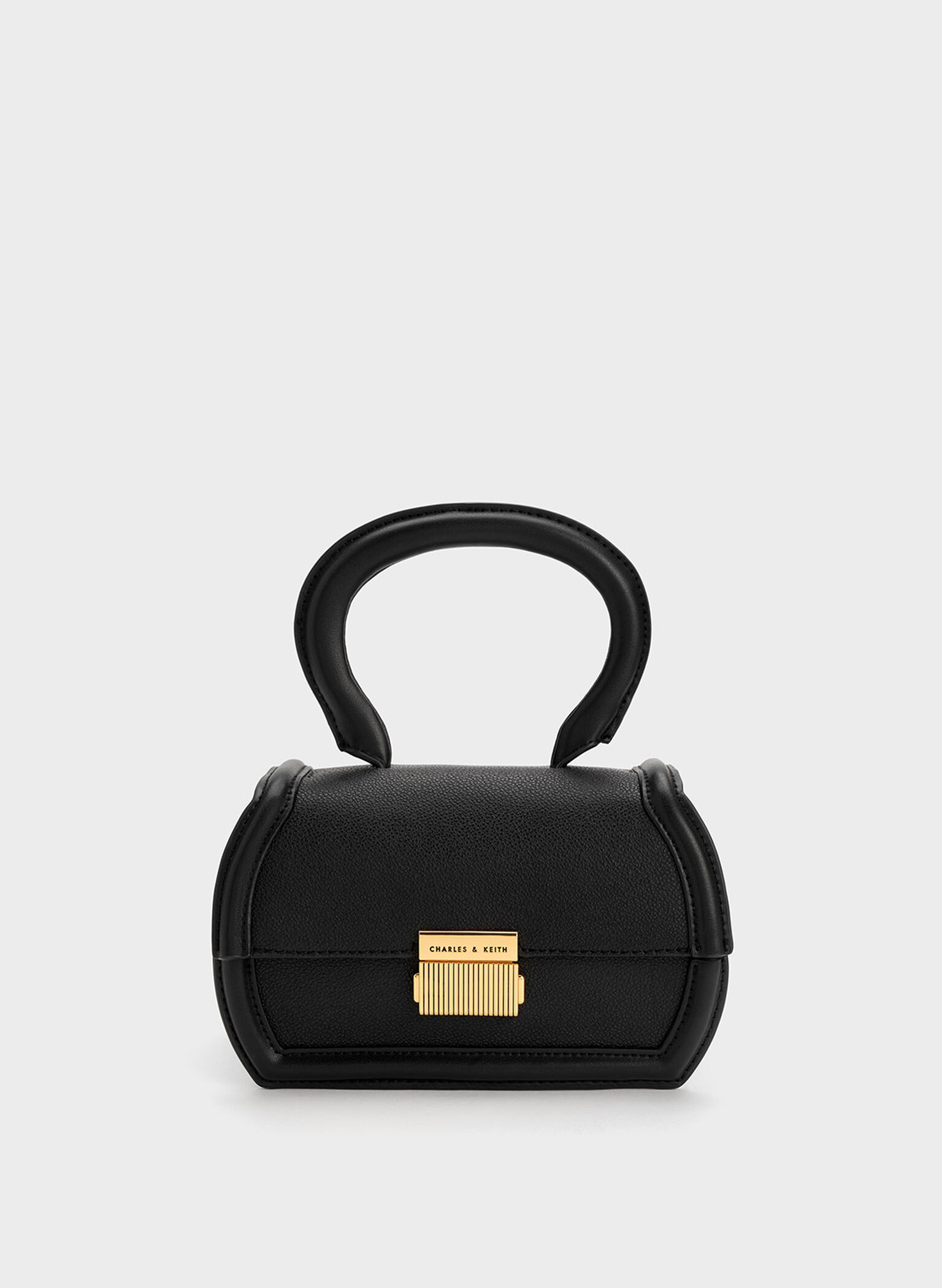 Leona Sculptural Top Handle Bag, Black, hi-res