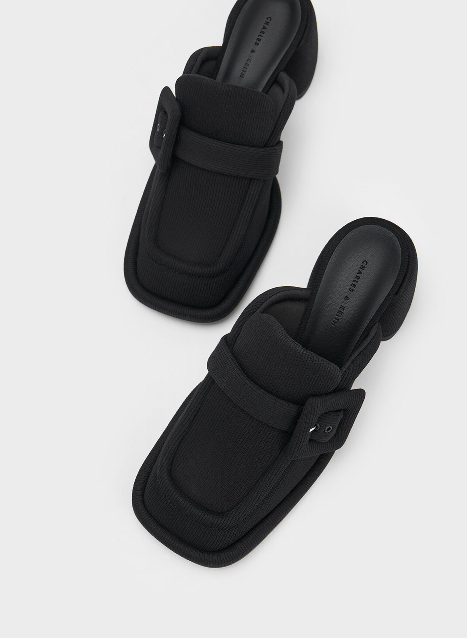 Sinead Woven Buckled Loafer Mules, Black, hi-res
