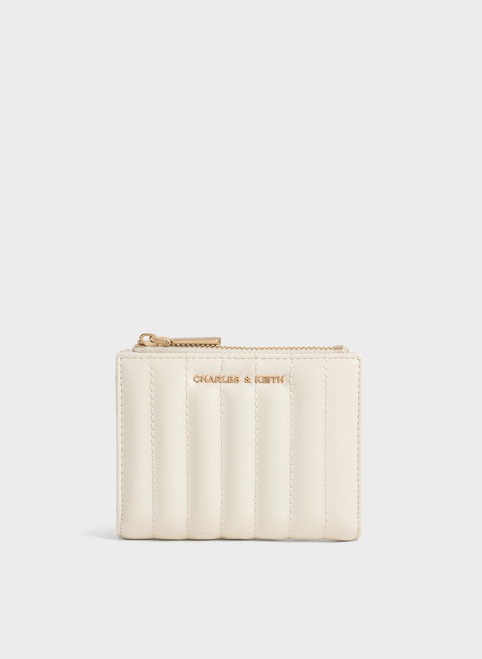 Donna Crinkle-Effect Panelled Top-Zip Wallet, Cream, hi-res