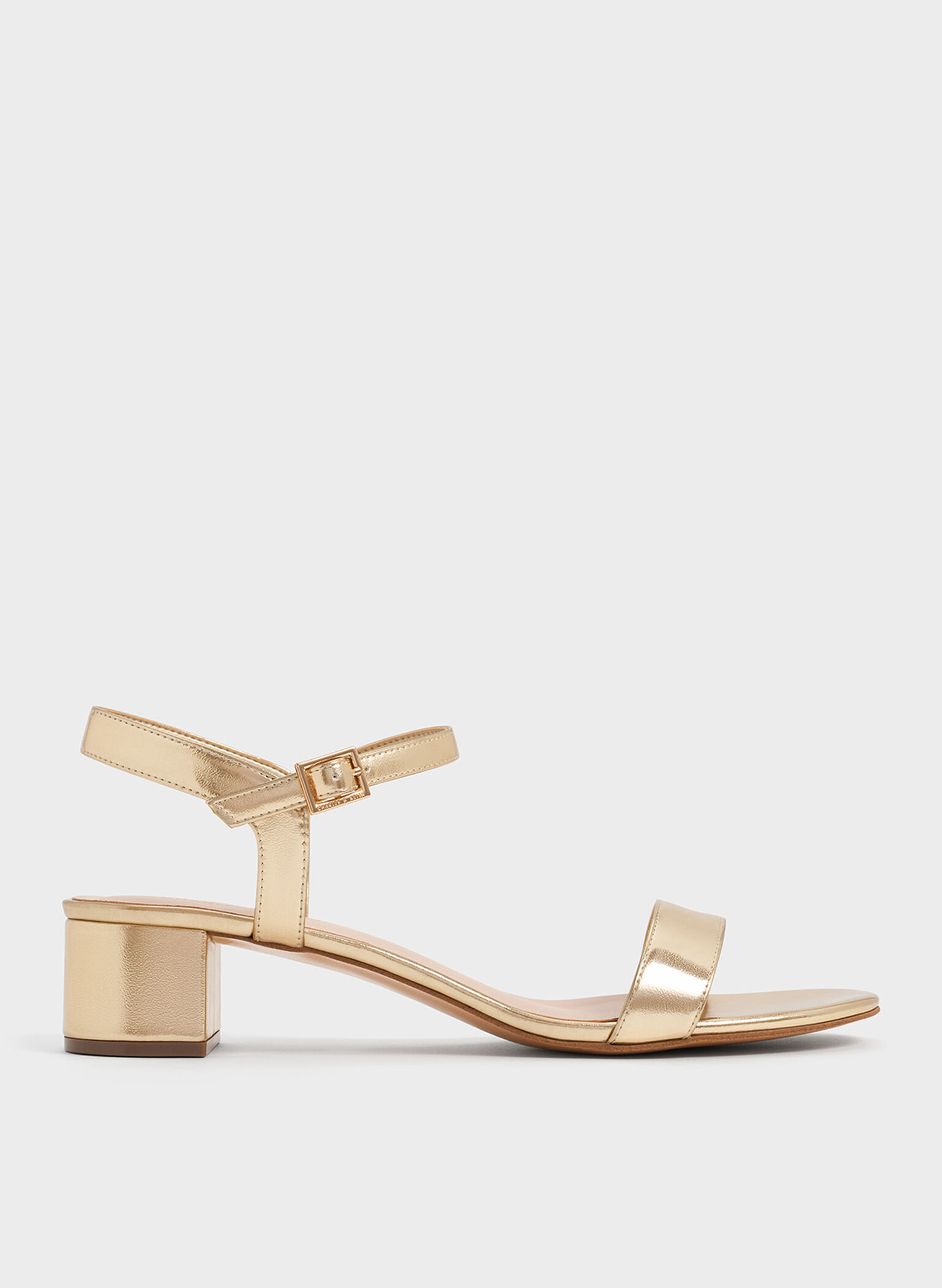 Metallic Block Heel Ankle-Strap Sandals, Light Gold, hi-res