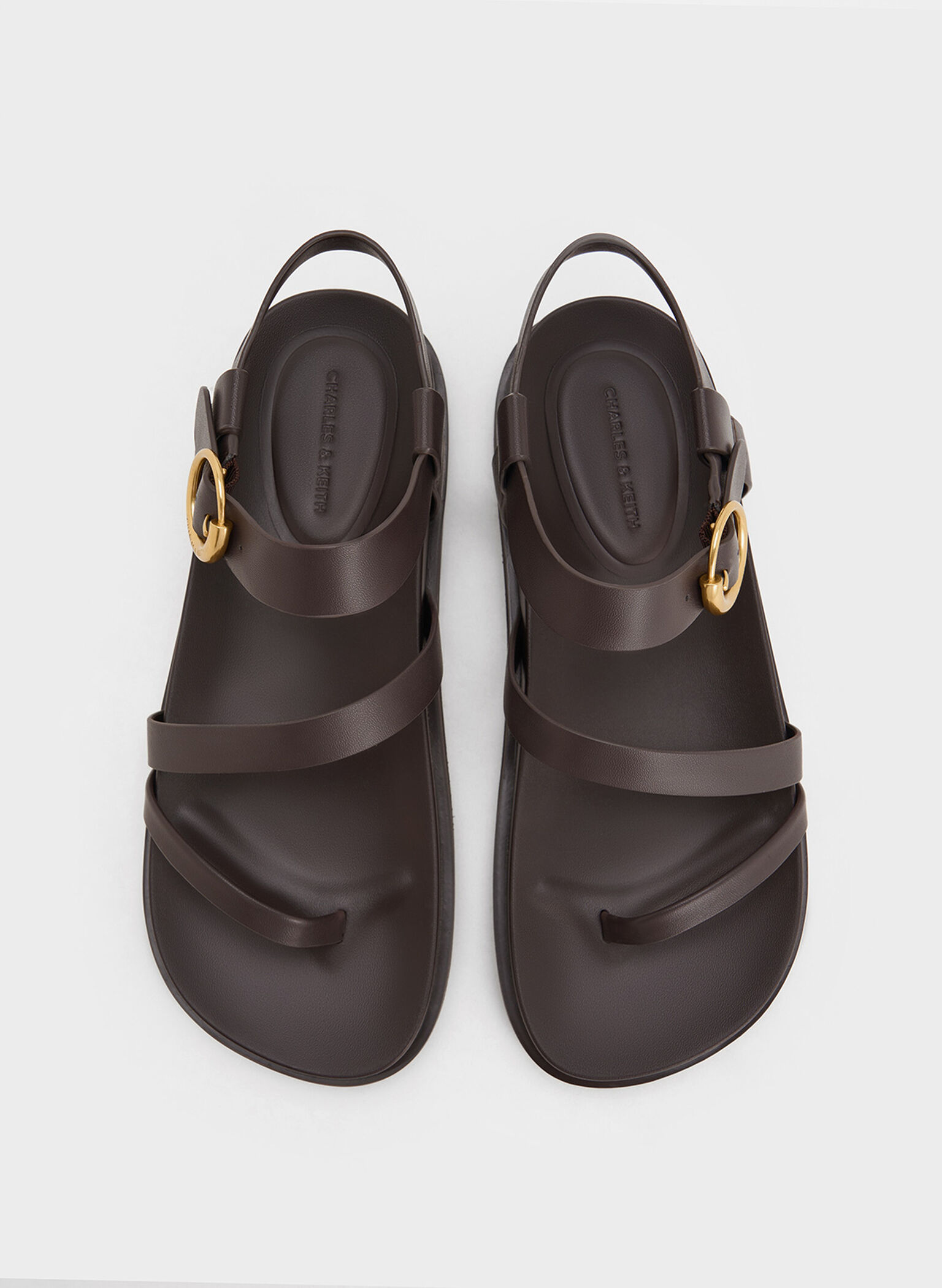 Buckled Ankle-Strap Strappy Sandals, Dark Brown, hi-res