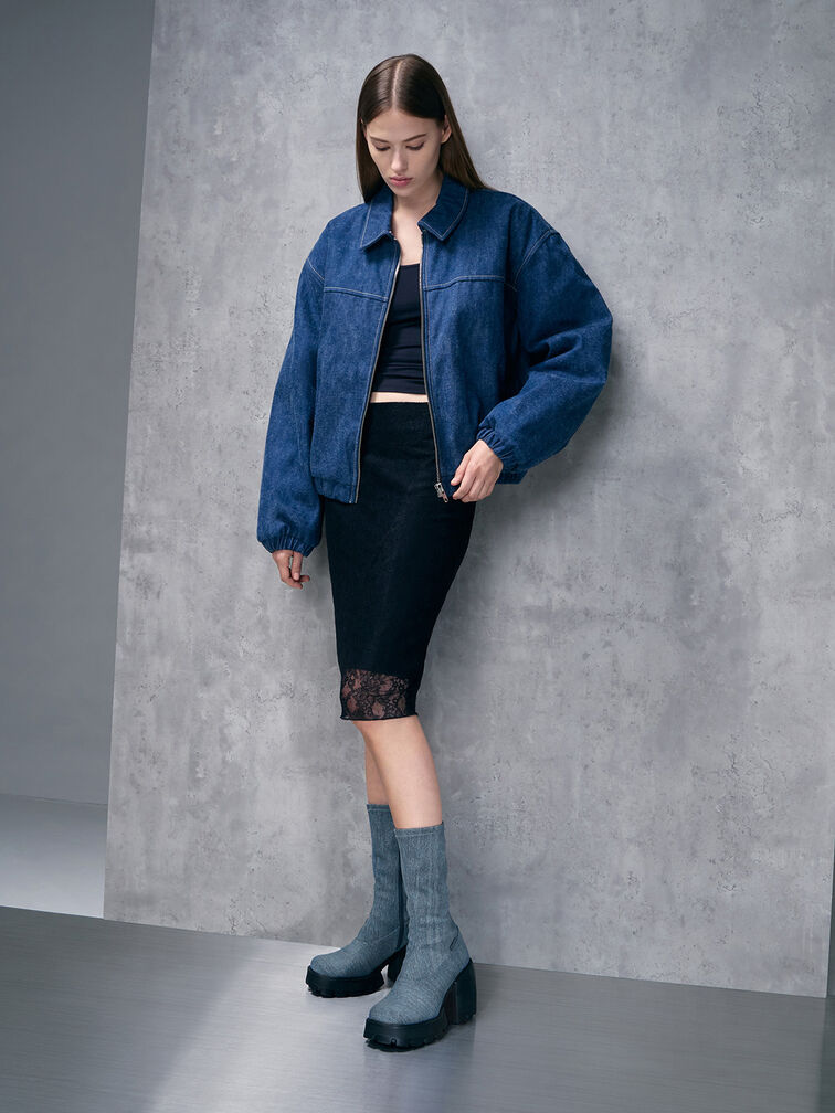 Denim Side-Zip Platform Calf Boots, Denim Blue, hi-res