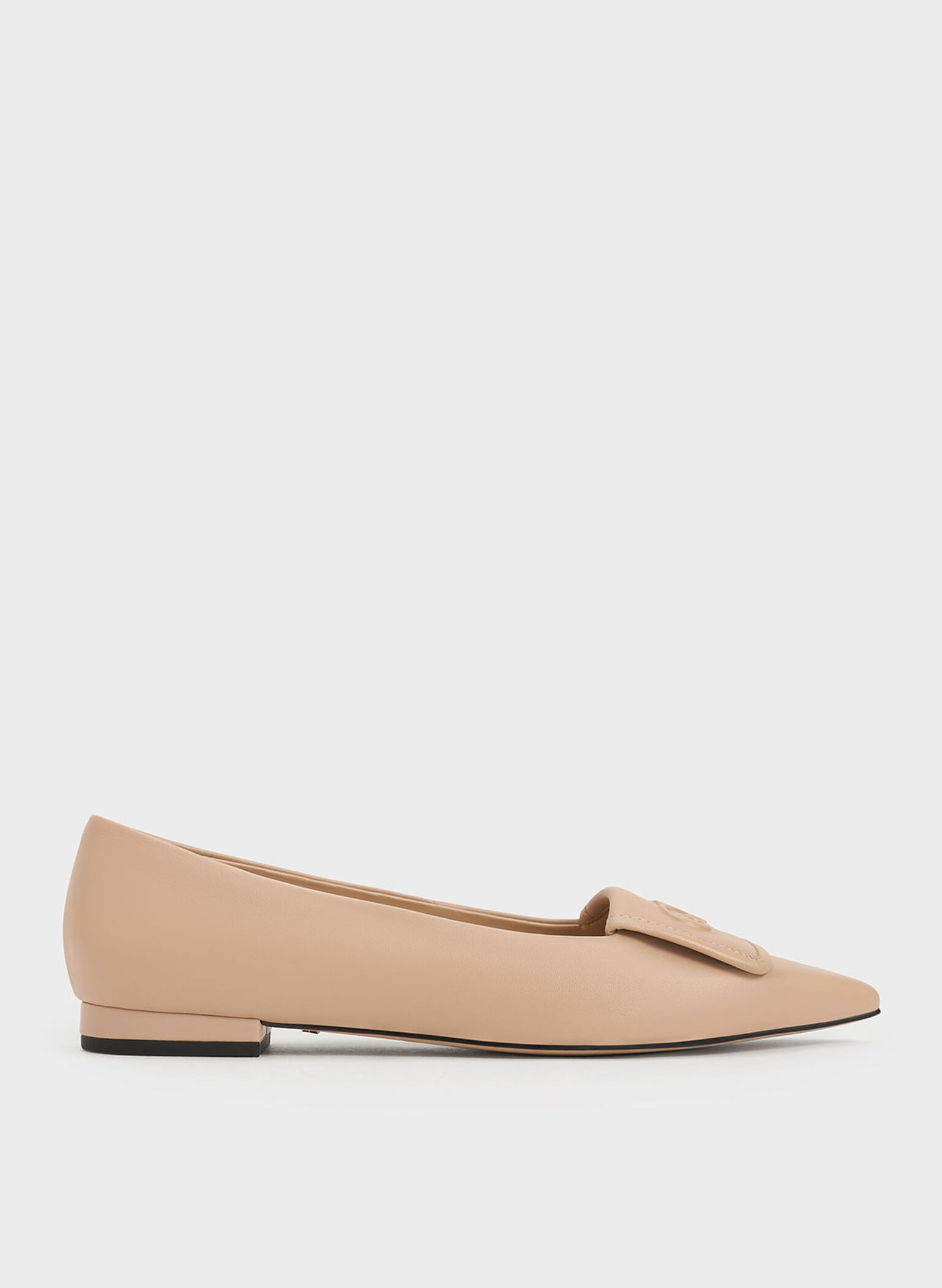 Leather Pointed-Toe Flats, Nude, hi-res