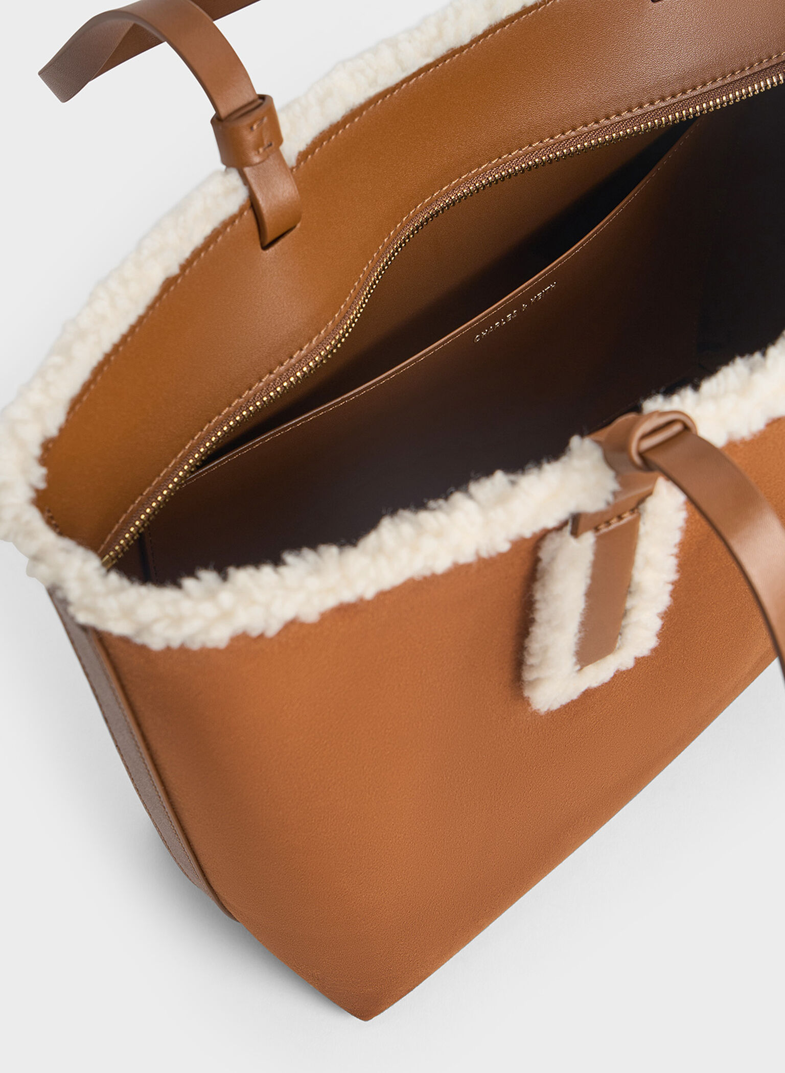 Noelle Faux Suede Fur-Trim Tote Bag, Brown, hi-res