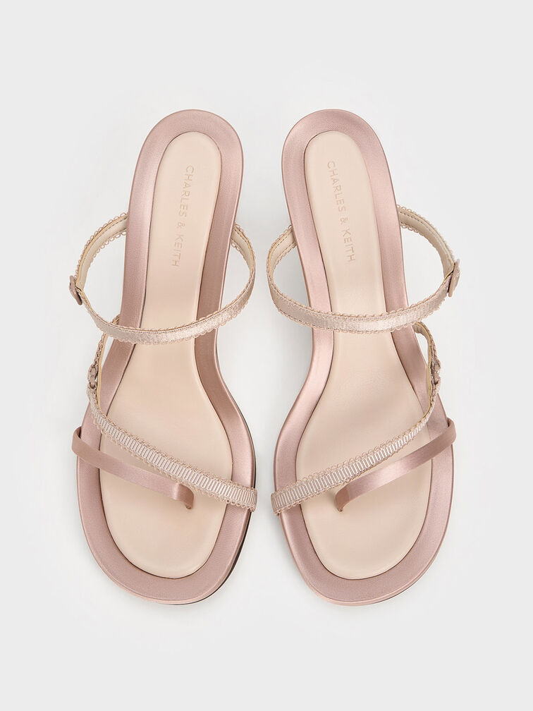 Satin Strappy-Lace Thong Sandals, Nude, hi-res