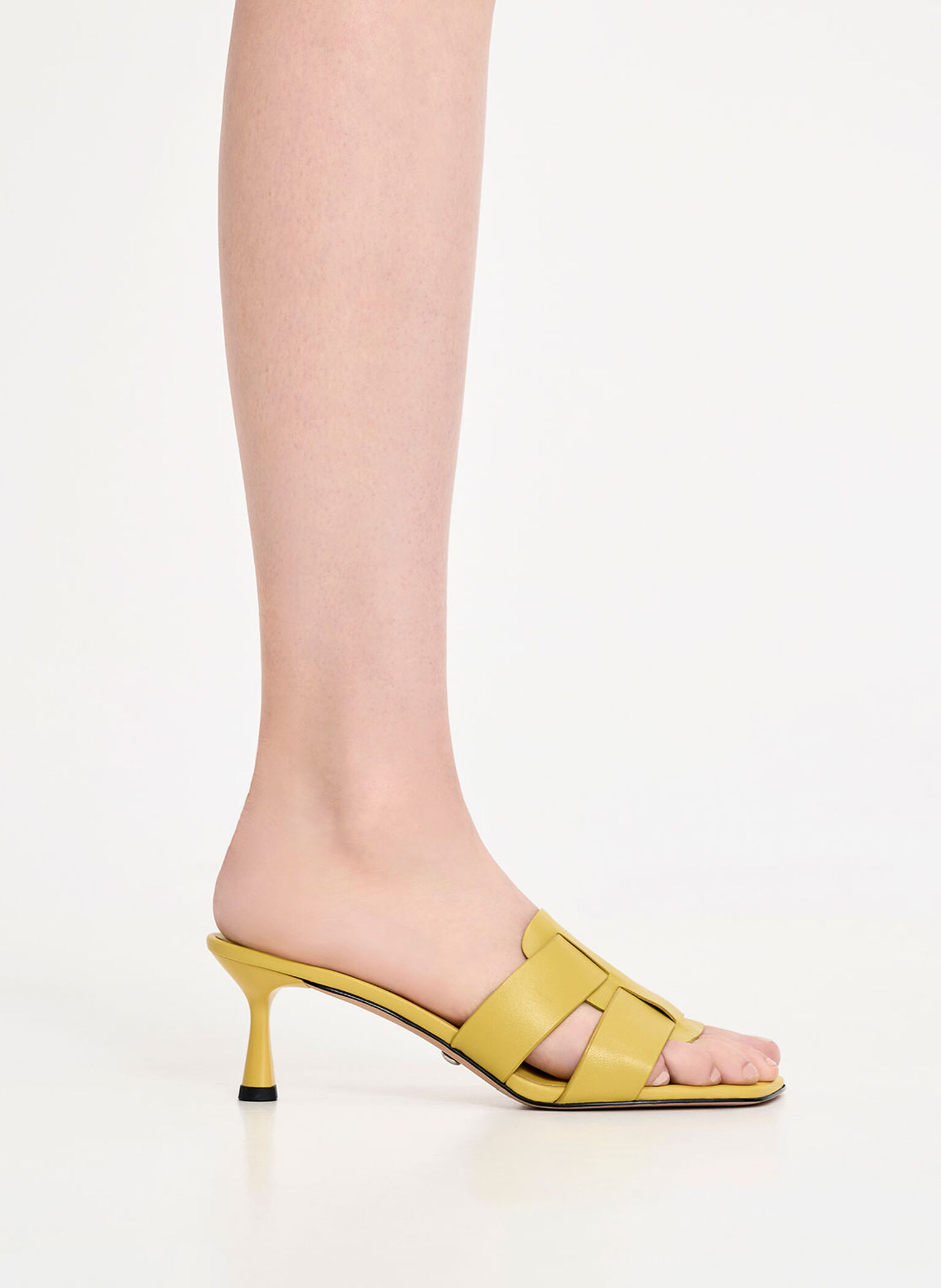Trichelle Interwoven Leather Spool Heel Mules, Yellow, hi-res