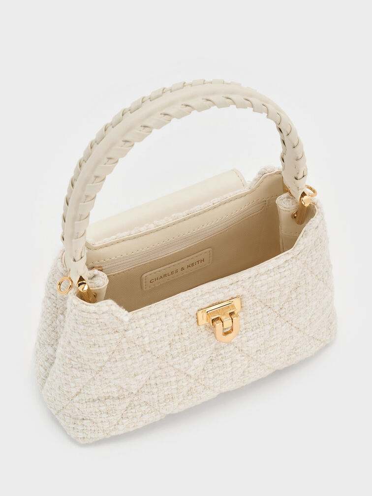 Arwen Tweed Quilted Braided-Strap Top Handle Bag, Cream Tweed, hi-res