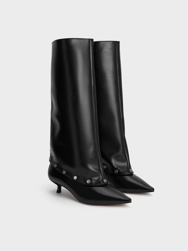 Gael Studded Convertible Kitten-Heel Knee-High Boots, Black, hi-res