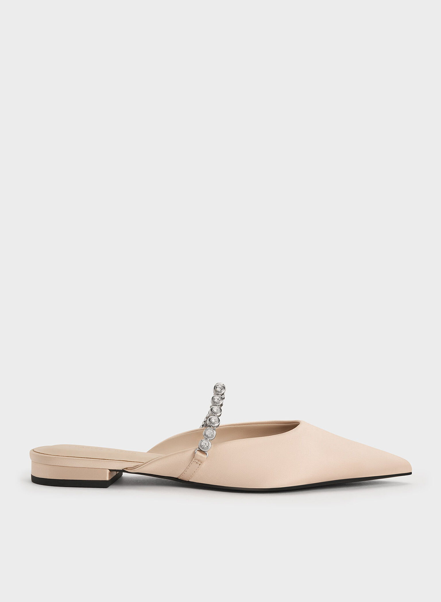 Flores Recycled Polyester Gem-Strap Metallic Flat Mules, Beige, hi-res