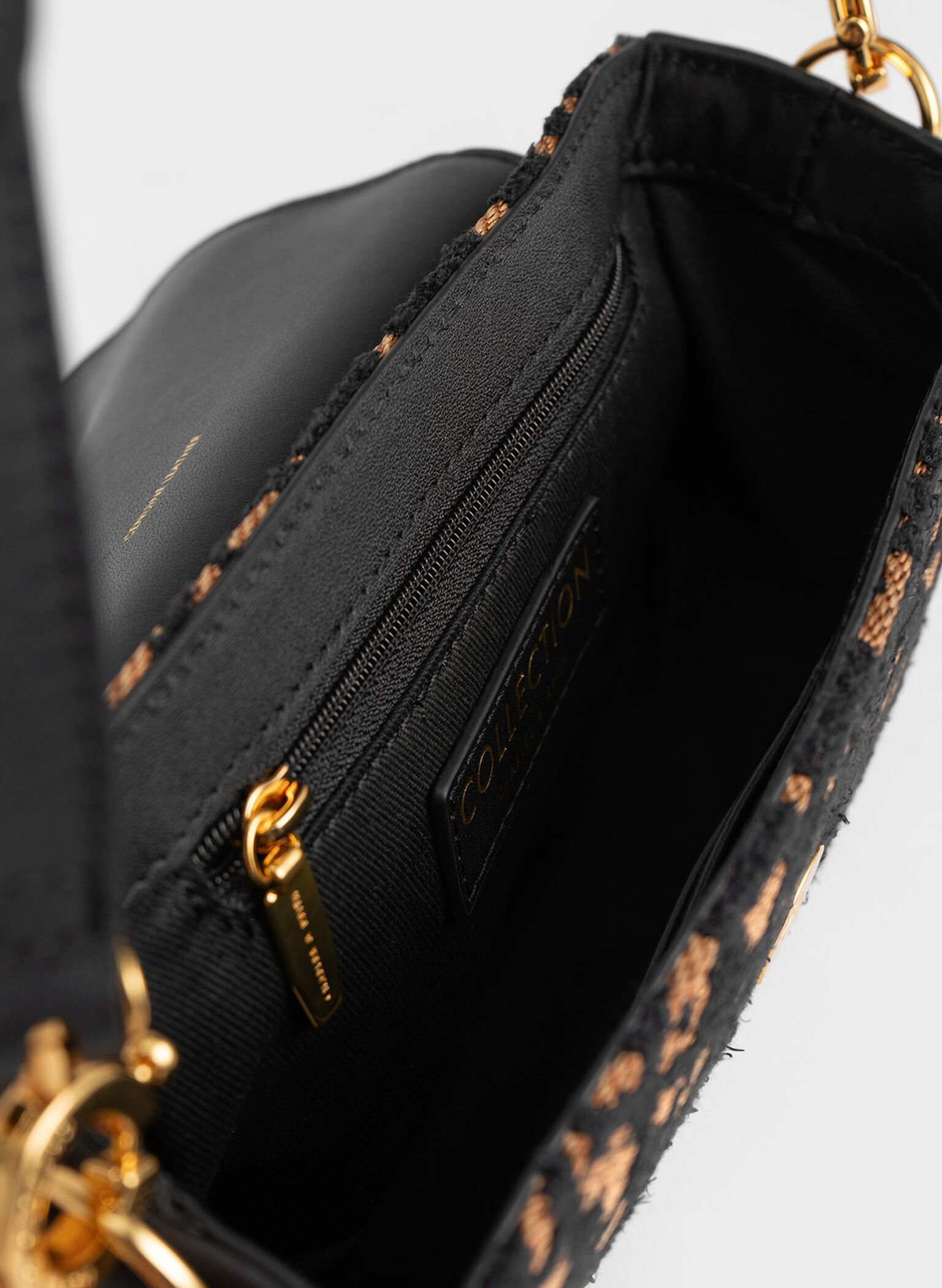 Beaded Metallic Handle Sculptural Bag, Animal Print Black, hi-res