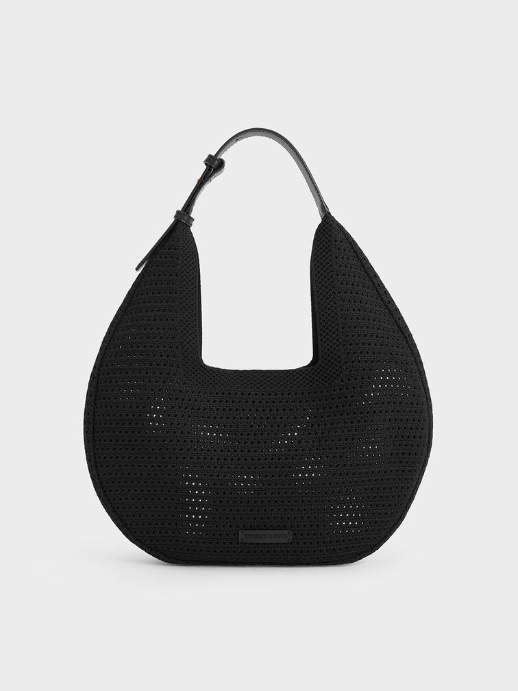 Ida Knitted Hobo Bag, Black, hi-res