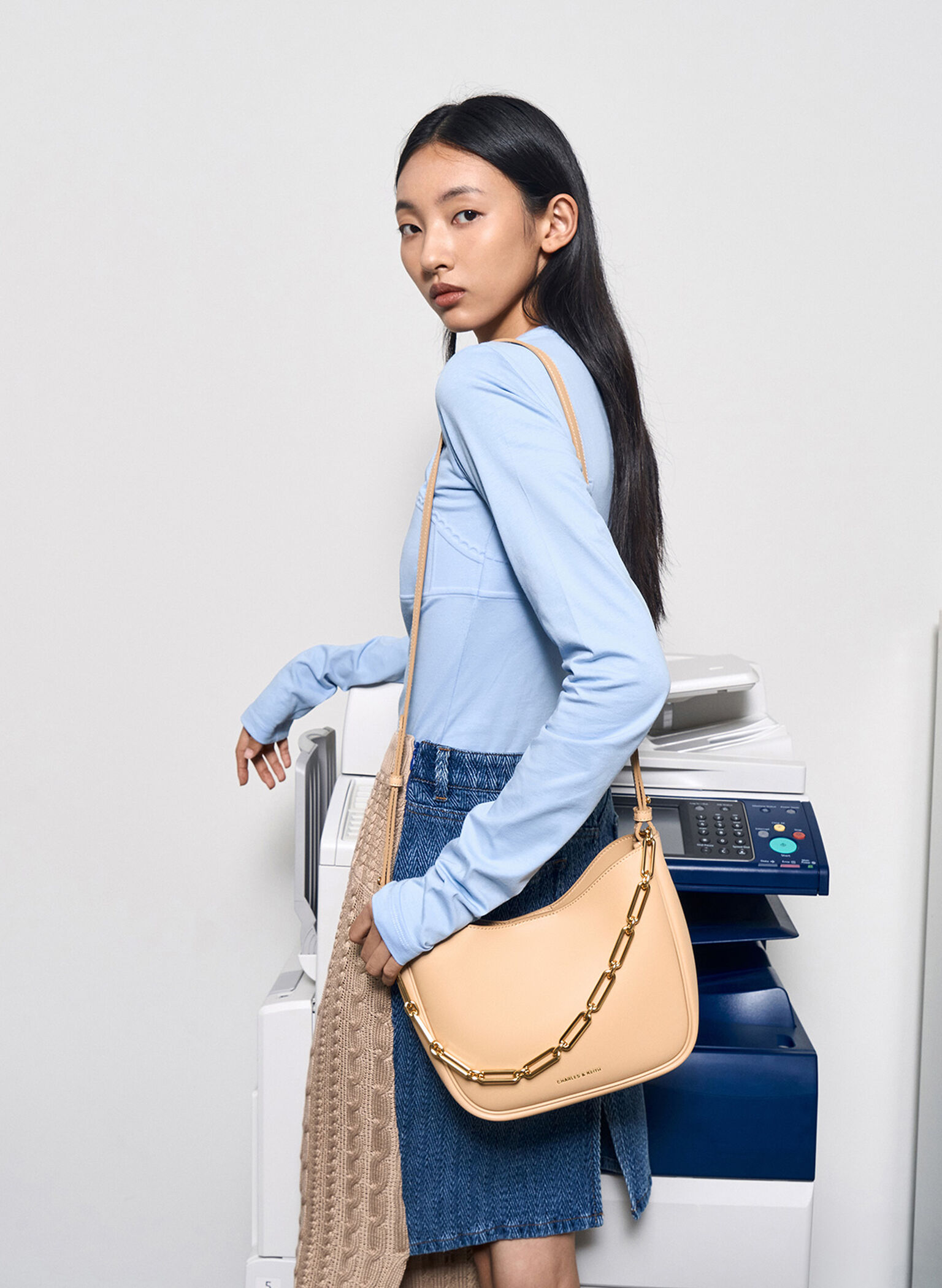 Robyn Chain-Handle Bag, Beige, hi-res
