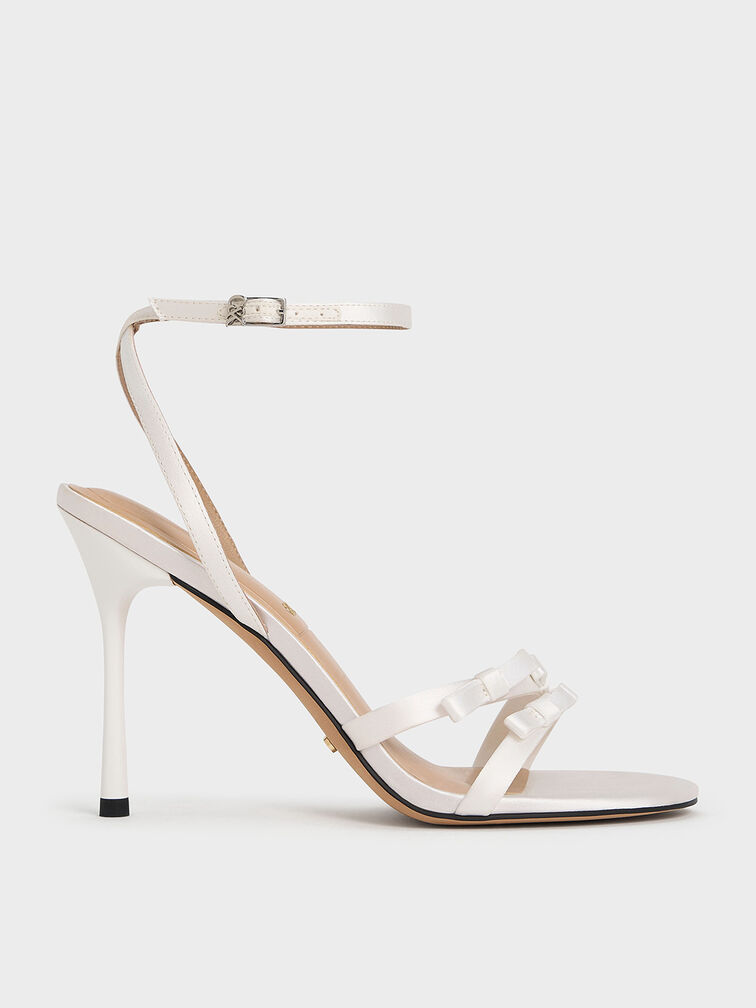 Jessy Recycled Polyester Bow Ankle-Strap Stiletto-Heel Sandals, White, hi-res