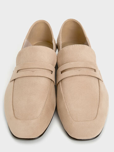 Faux Suede Almond-Toe Penny Loafers, Sand, hi-res