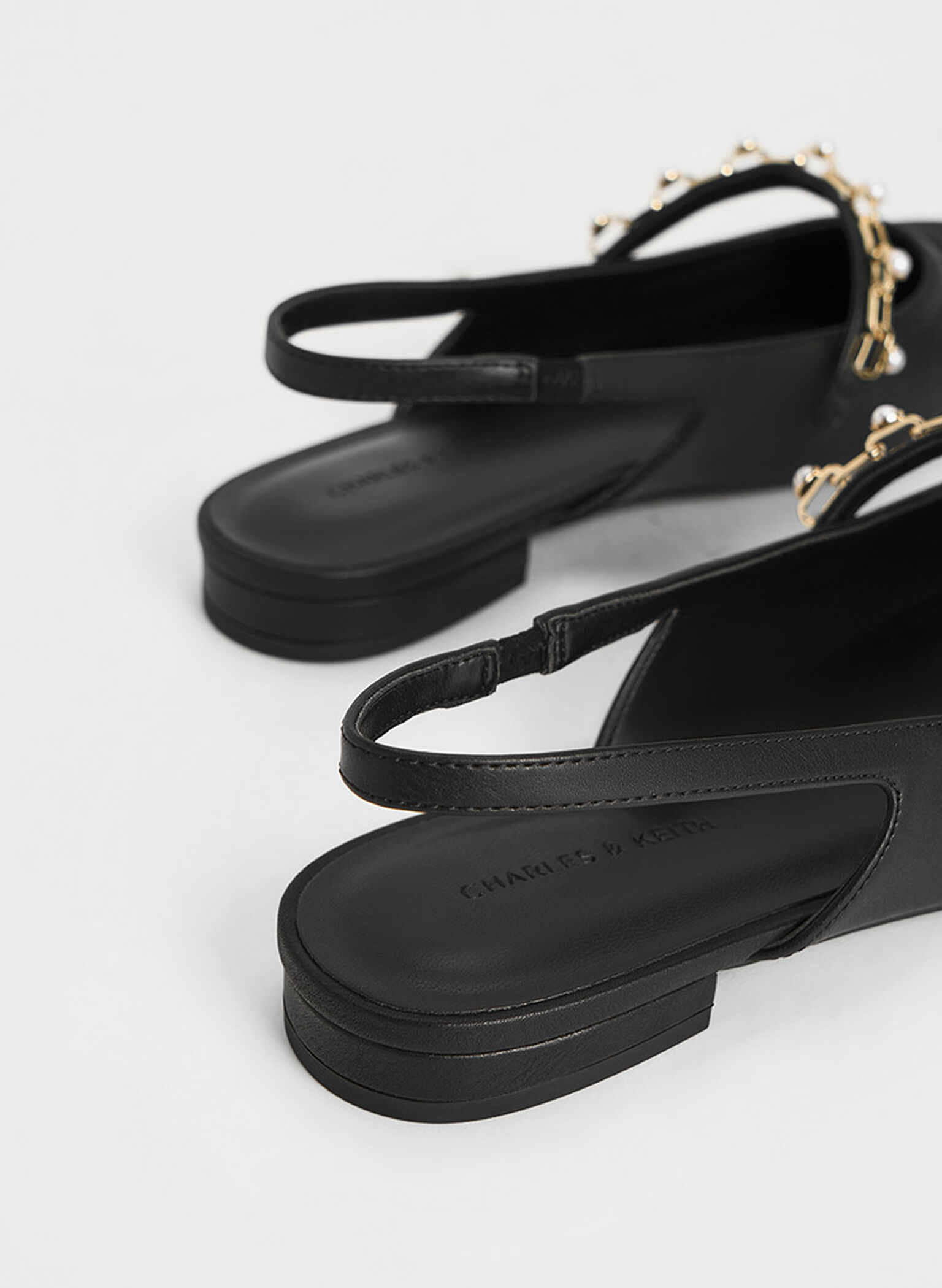 Rio Beaded Chain-Link Slingback Flats, Black, hi-res