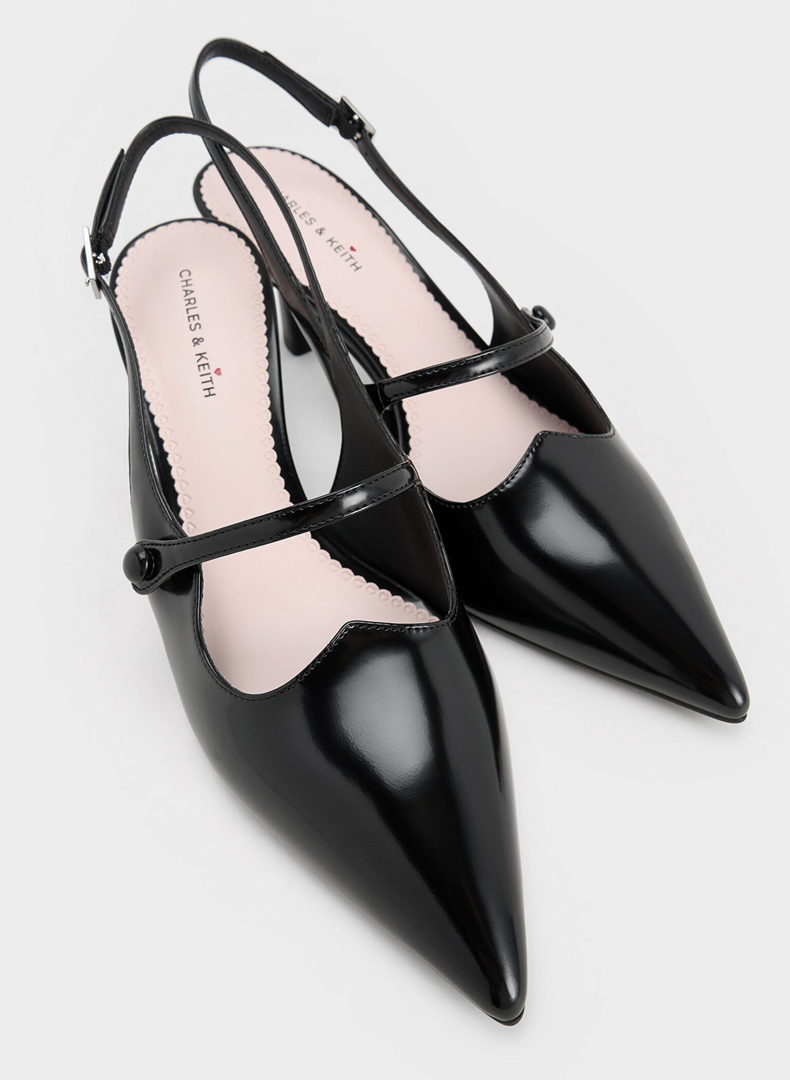 Pointed-Toe Mary Jane Slingback Pumps, Black Box, hi-res