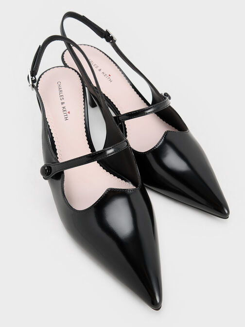 Pointed-Toe Mary Jane Slingback Pumps, Black Box, hi-res