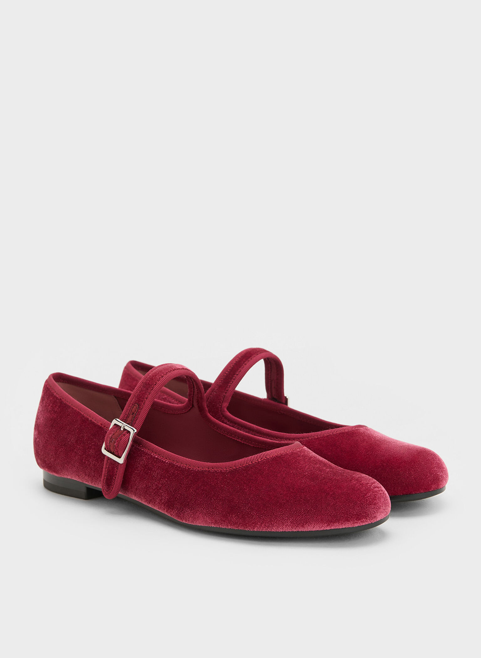 Carmel Velvet Buckled Mary Jane Flats, Pink, hi-res