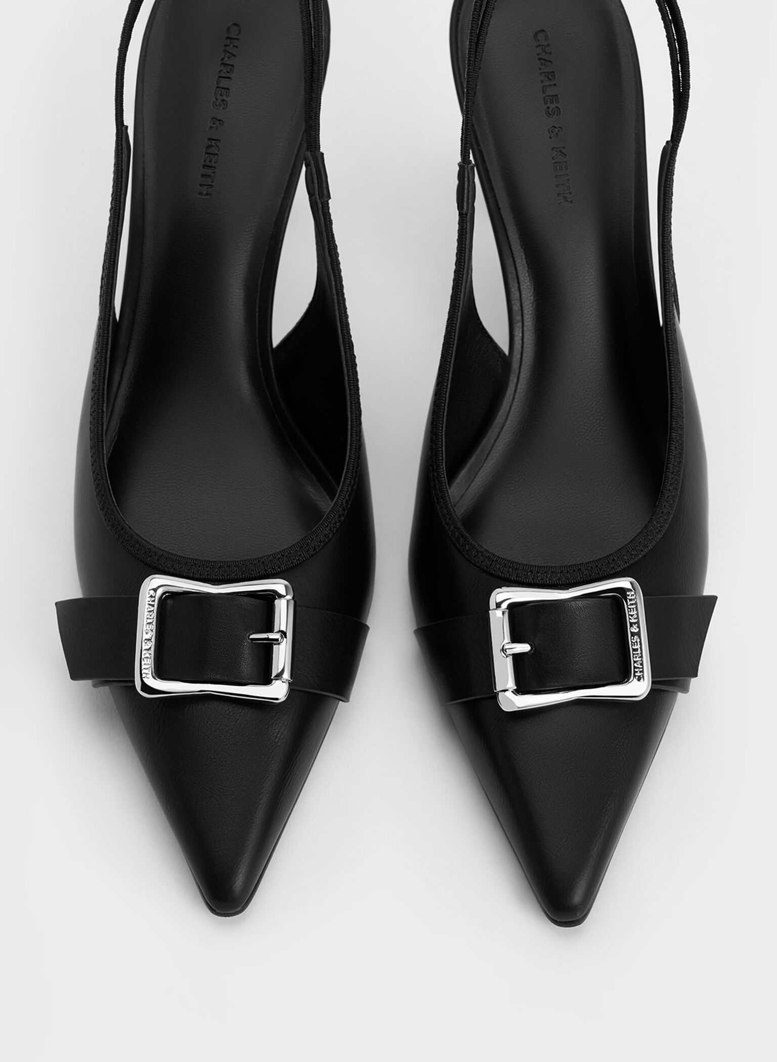 Anita Buckled Pointed-Toe Slingback Pumps, Black, hi-res