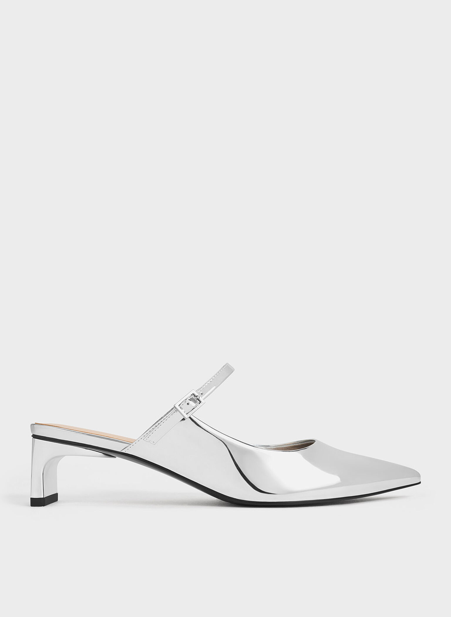 Metallic Blade Heel Mules, Silver, hi-res