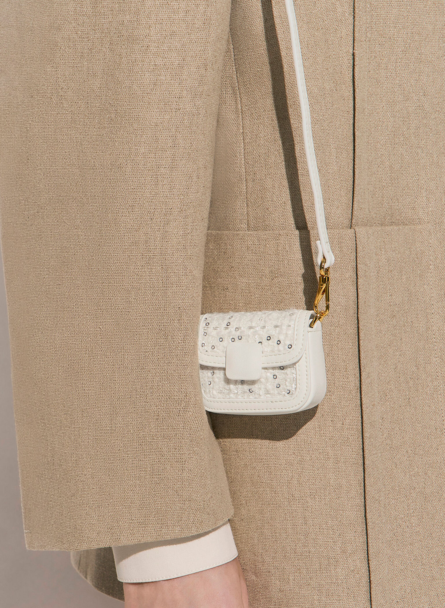 Micro Koa Sequin Tweed Crossbody Bag, Cream, hi-res