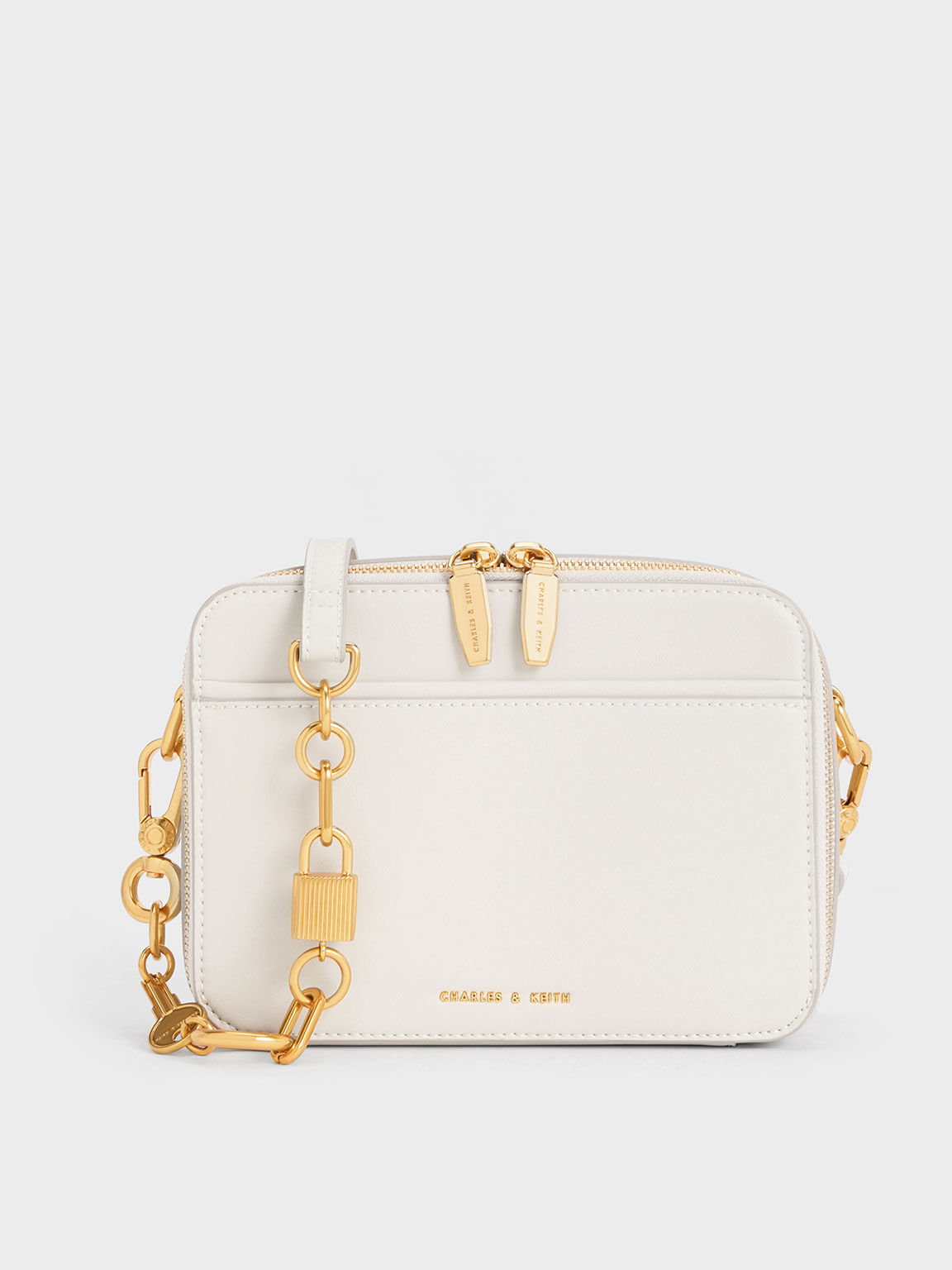 Lock Key Chain Handle Bag Cream