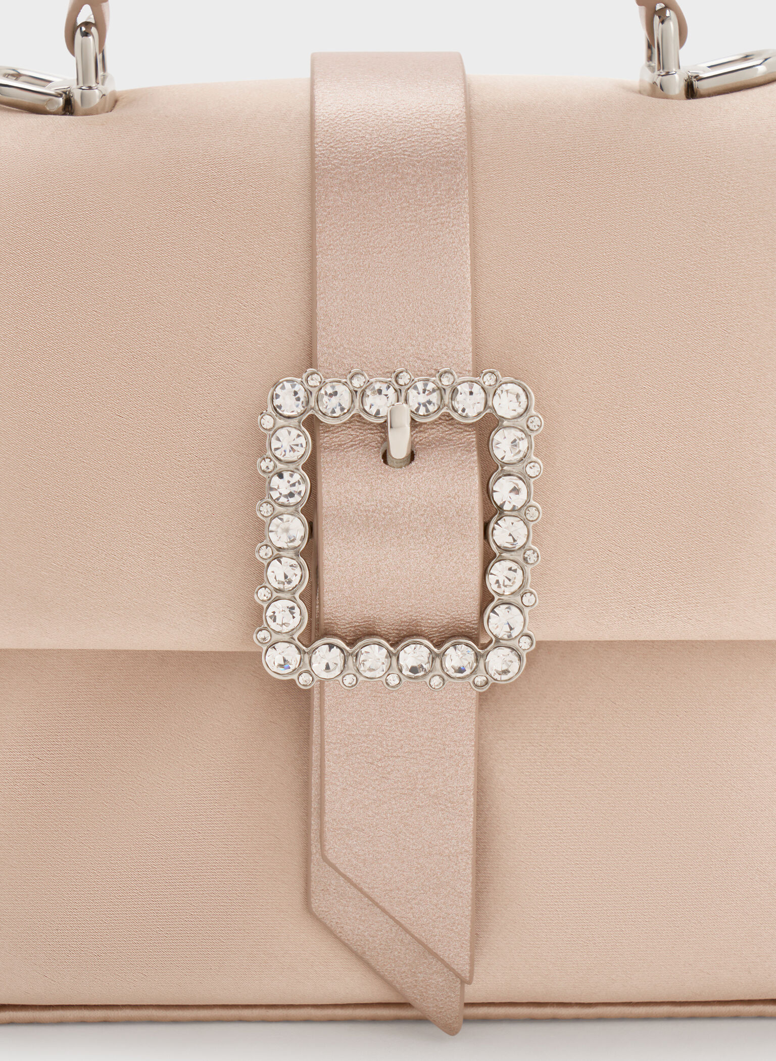 Satin Crystal-Buckle Belted Top Handle Bag, Sunset Nude, hi-res