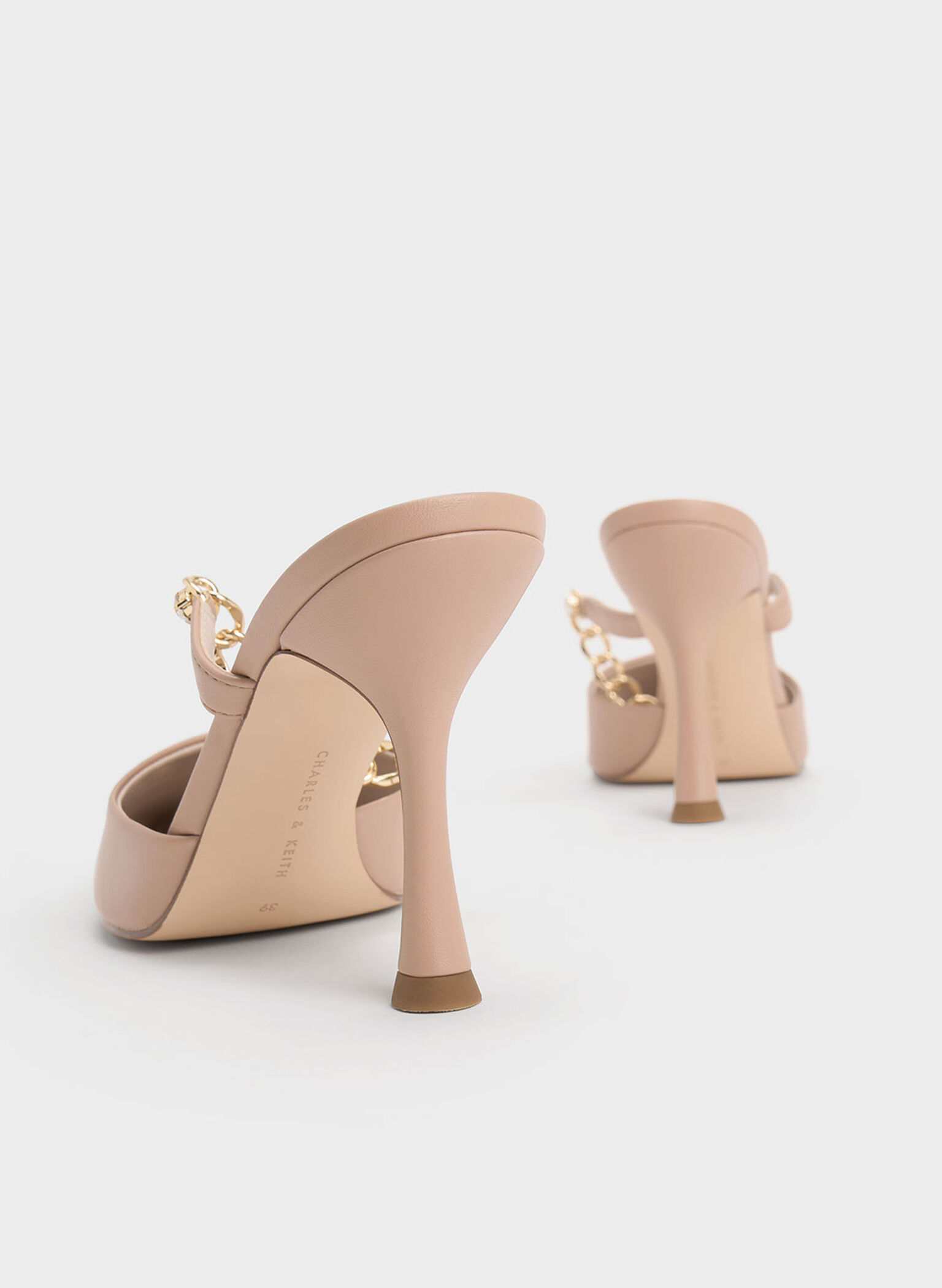 Chain-Link Strap Heeled Mules, Nude, hi-res