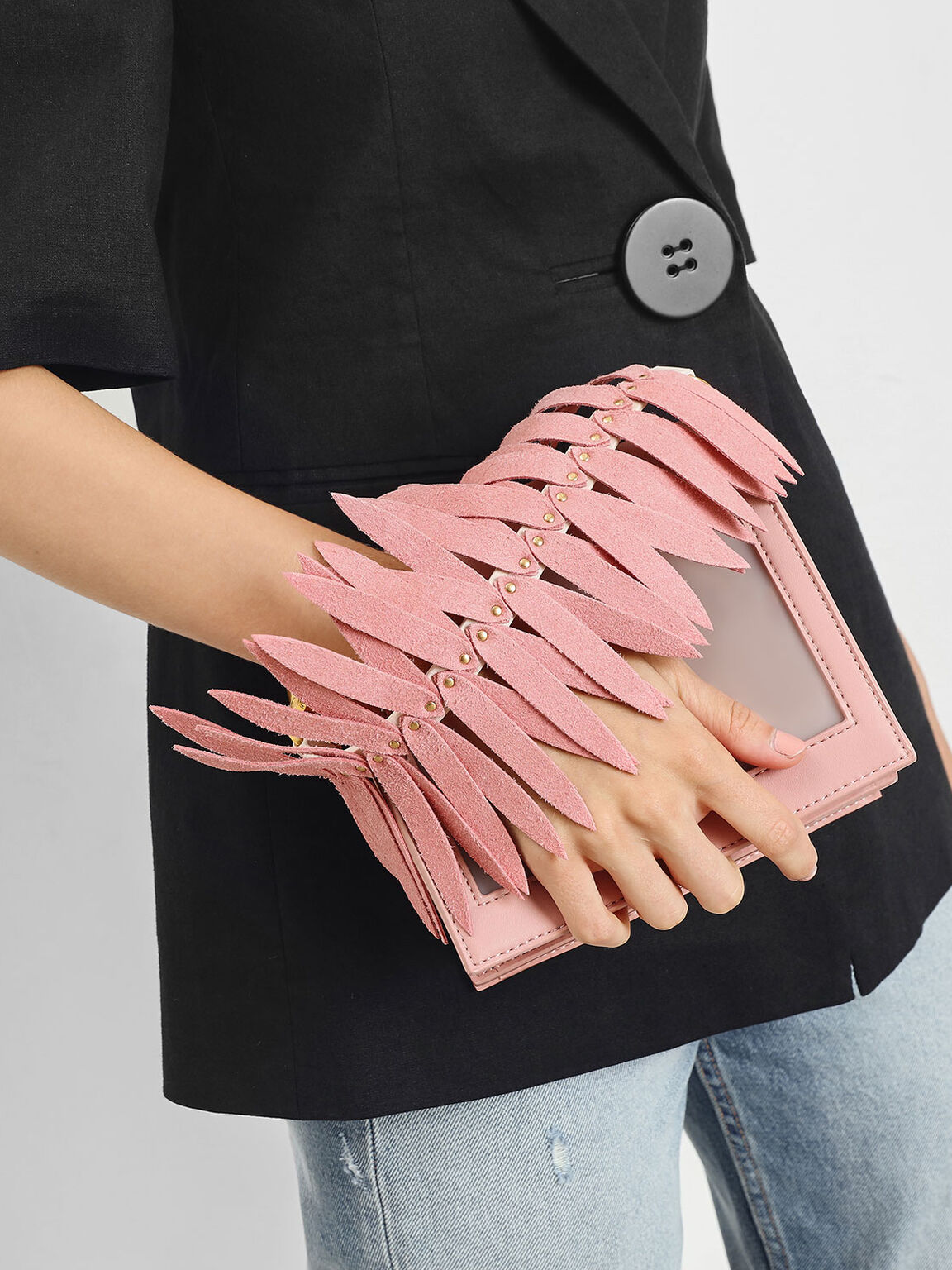 Flare Fringe Mini Bag Strap, Pink, hi-res