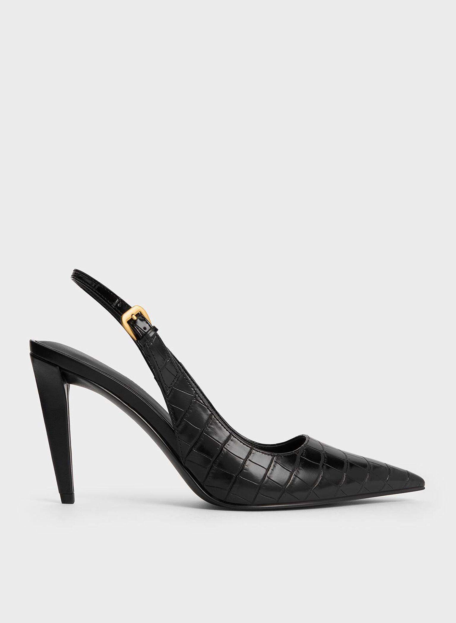 Croc-Effect Cone-Heel Pointed-Toe Pumps, Animal Print Black, hi-res