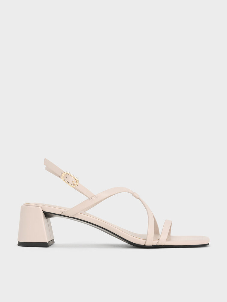 Strappy Block-Heel Slingback Sandals, Cream, hi-res