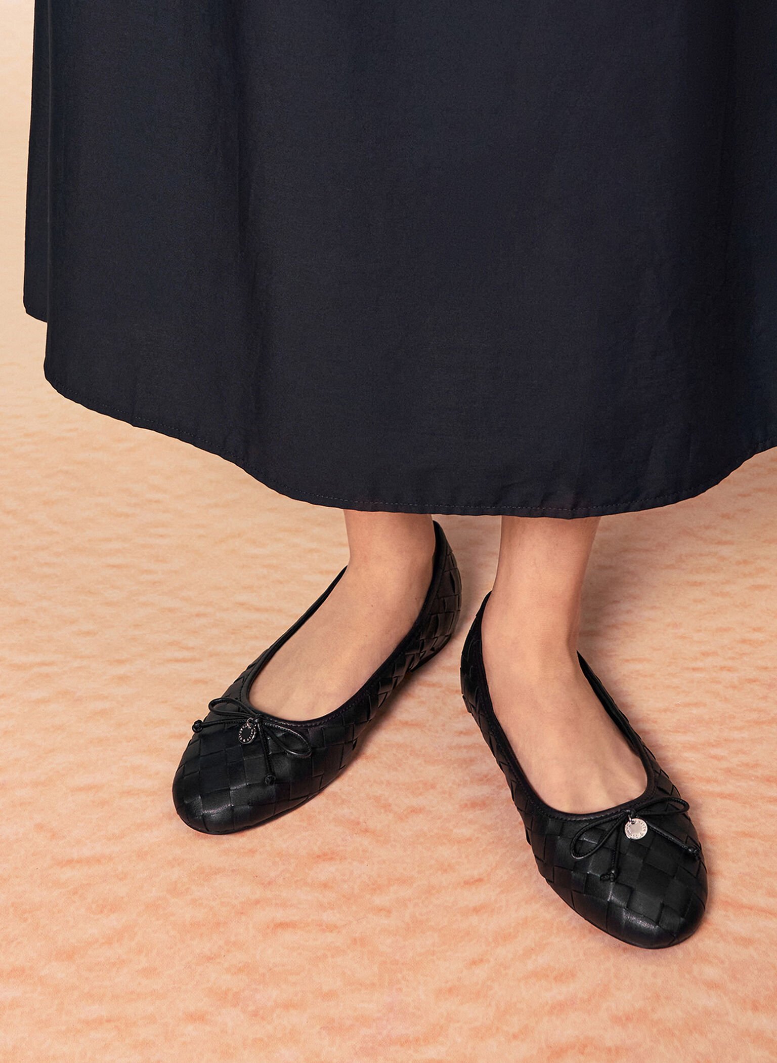 Woven Bow Ballet Flats, Black, hi-res