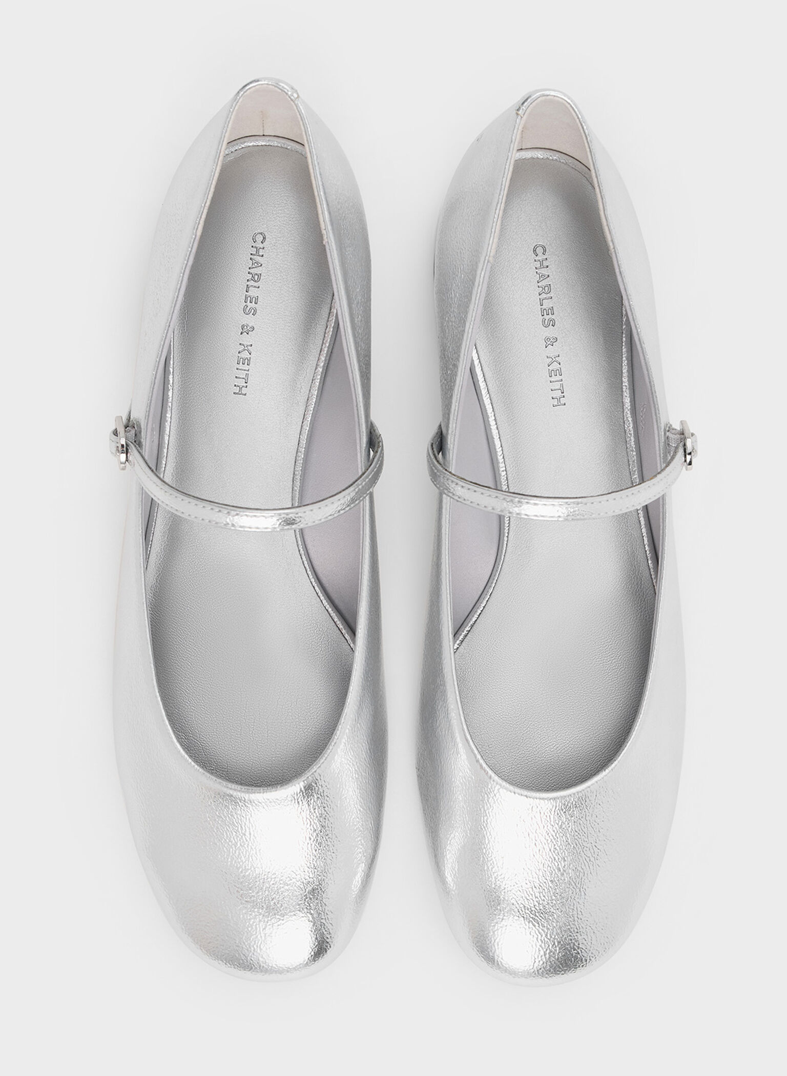 Gertrude Metallic Round-Toe Mary Janes, Silver, hi-res