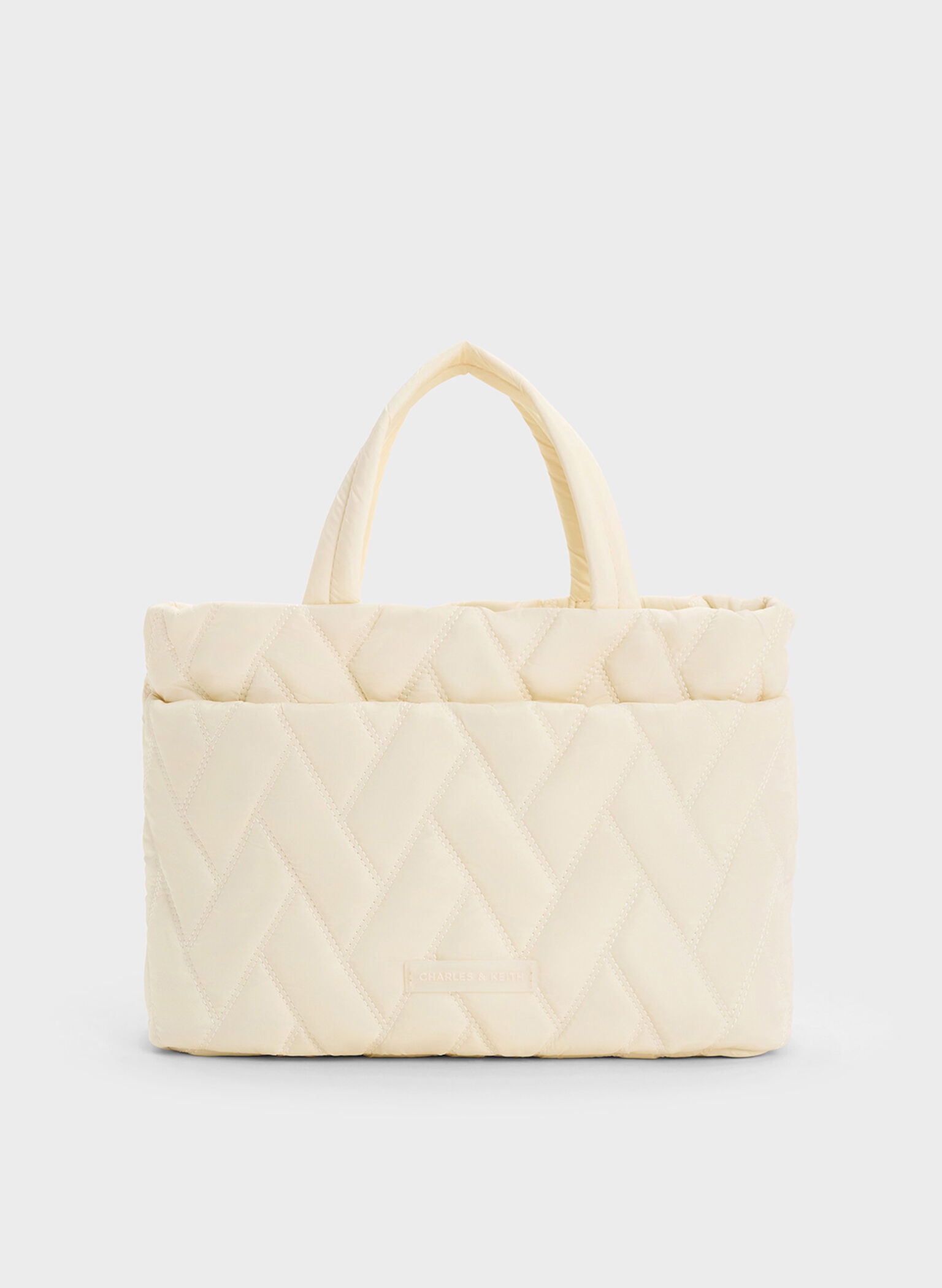 Nylon Chevron Boxy Tote Bag, Cream, hi-res