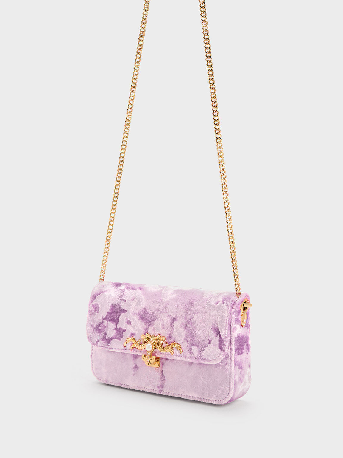 Merial Metallic Accent Velvet Clutch Lilac